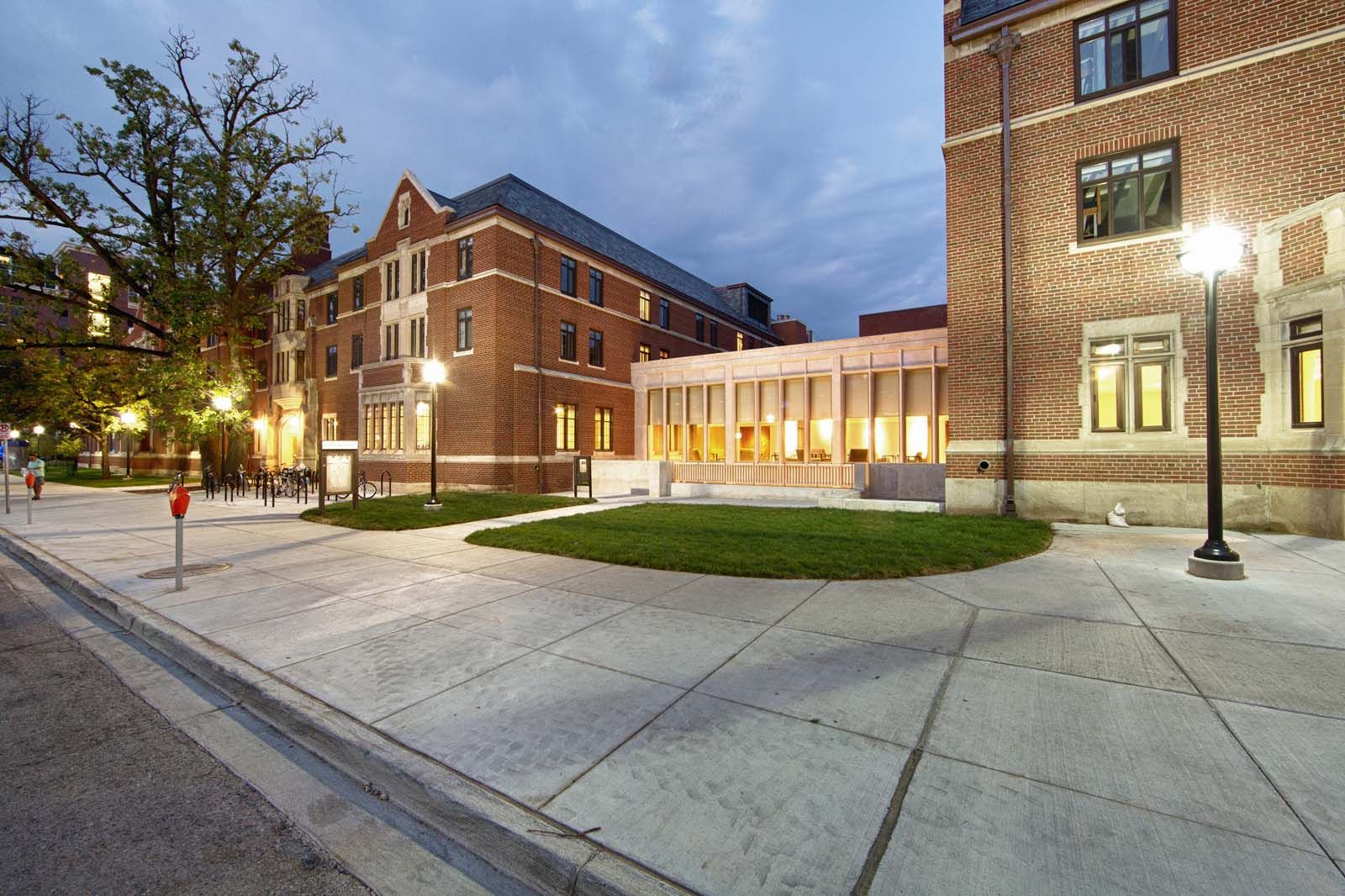 Exterior shots of East Quad at dusk.